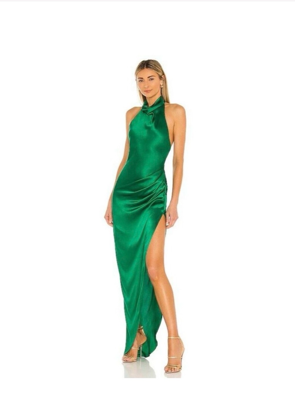 Amanda Uprichard Emerald Halter Satin Maxi Dress